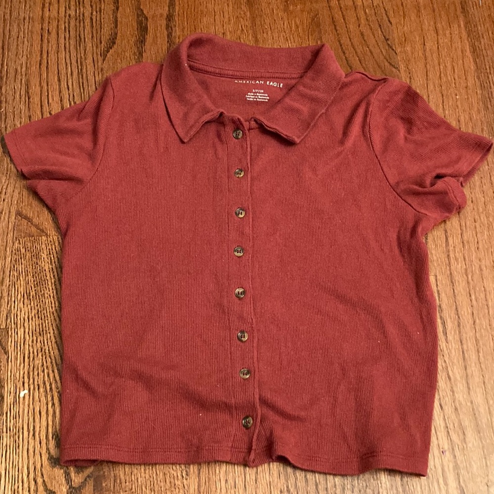 Button up top dark orange ish red shirt